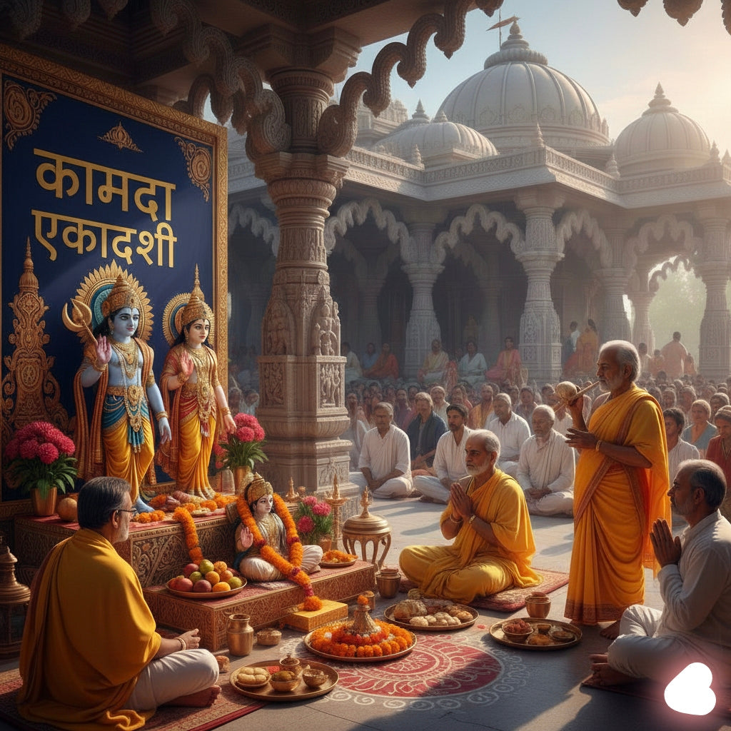 Discover the significance of Kamada Ekadashi, its legend from Krishna–Yudhishthir dialogue, rituals, and how observing or listening to it purifies sins and grants blessings. shukyogi bt shukdev giri ji maharaj